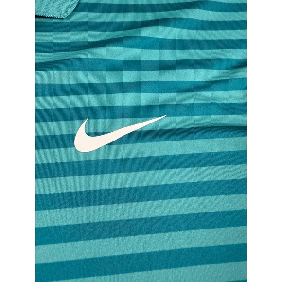 Nike Golf Dri-FIT Polo Shirt Mens XXL Turquoise Teal Striped Short Sleeve Swoosh - Picture 4 of 7